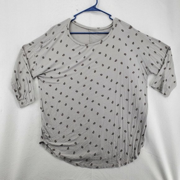 LOFT Outlet Top Women's 3/4 Sleeve Tunic Paisley Design Grey Extra Large - Picture 2 of 11